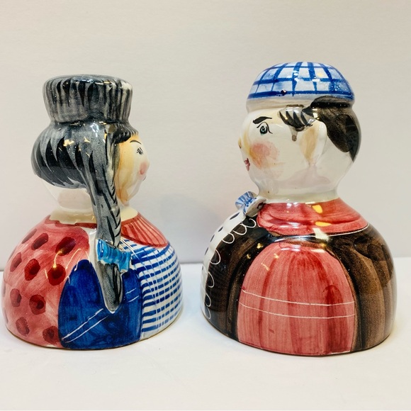 Vtg Italian Ceramic Candleholders Boy And Girl Hand Painted Braids Bows Cap EUC - Picture 5 of 9
